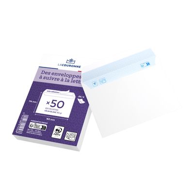 La Couronne - 50 Enveloppes C6 114 x 162 mm - 80 gr - blanc - sans fenêtre - bande auto-adhésive