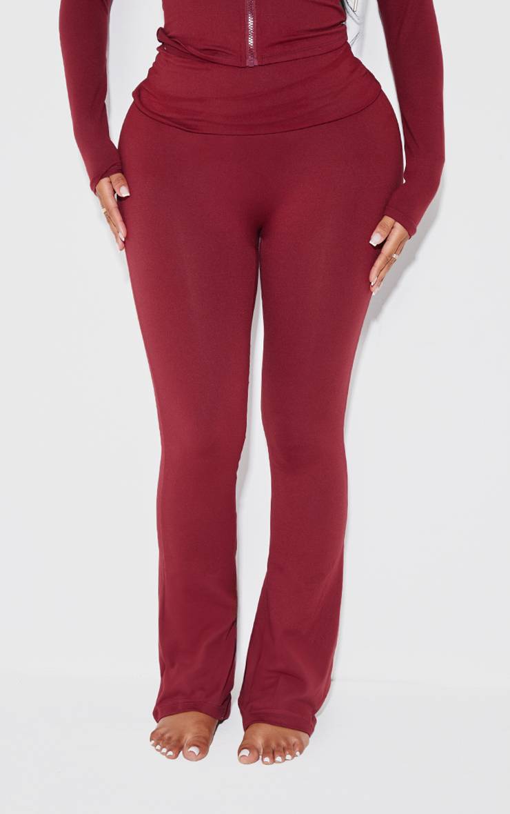 Rouge Bordeaux Pantalon Évasé Taille Haute Sculptant À Rabat Shape Stretch