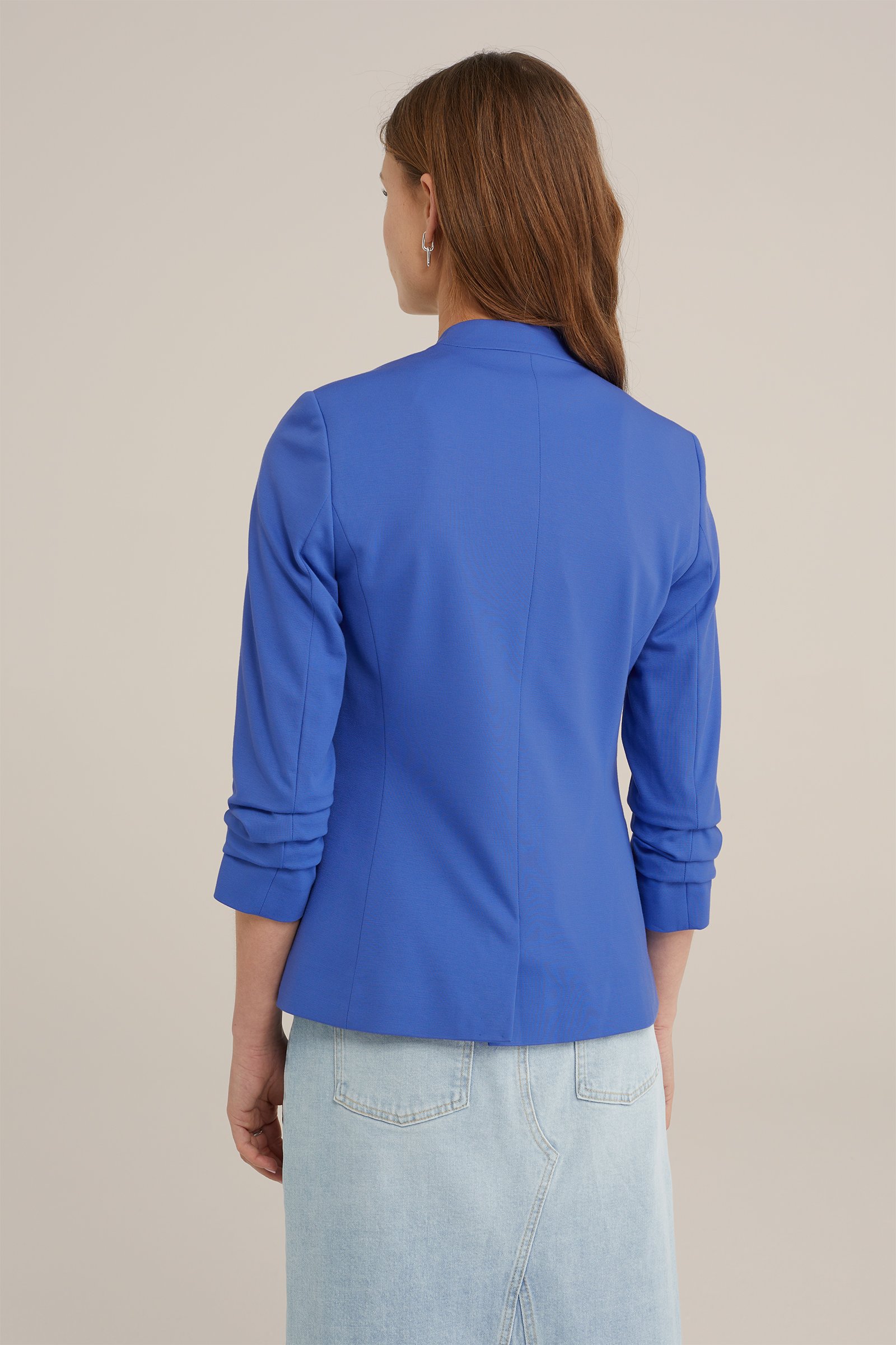 getailleerde jersey blazer met rimpeleffect WE Fashion IJsblauw