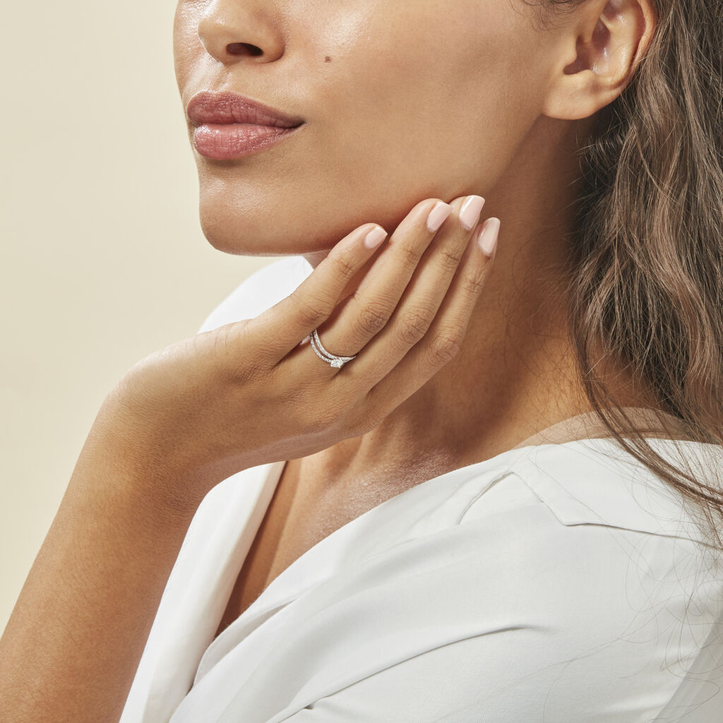 Bague Vrille Double Or Blanc Oxyde De Zirconium
