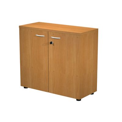 Bibliothèque basse Trend - L80xP35xH72 cm - 2 portes en mélaminé avec serrure - imitation noyer clair
