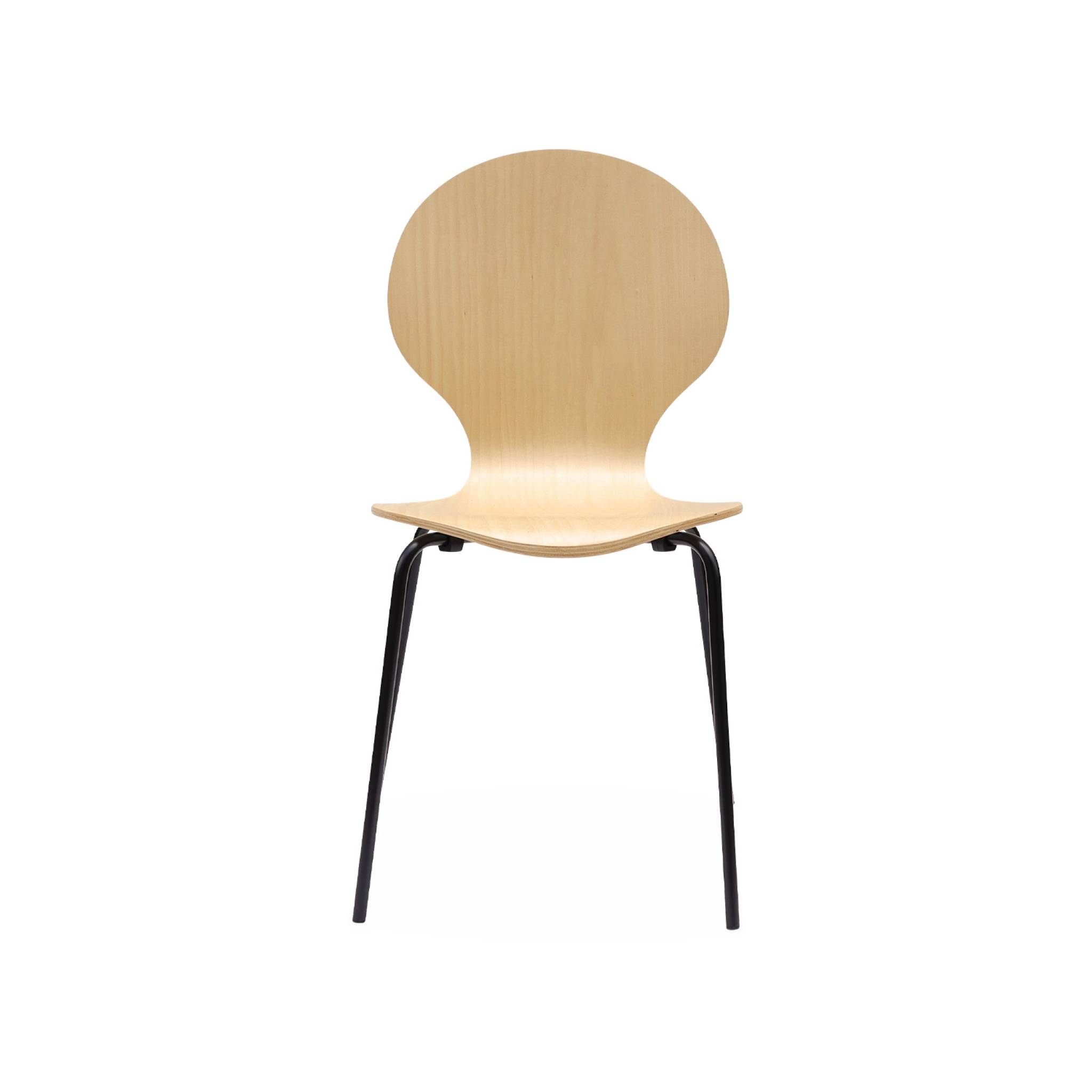 Lot de 4 chaises naturelles. Rétro empilables. Bois d'hévéa et contreplaqué. Pieds en acier. Naomi. L 43 x p 48 x h 87cm