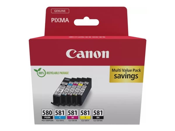 Canon PGI-580/CLI-581 PGBK/C/M/Y/BK Multi Pack - 5-pack - pigmentert svart, svart, gul, cyan, magenta - original - boks - blekkbeholder - for PIXMA T
