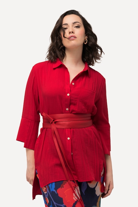 Hemdbluse, asymmetrische Manschetten, Hemdkragen, 3/4-Arm