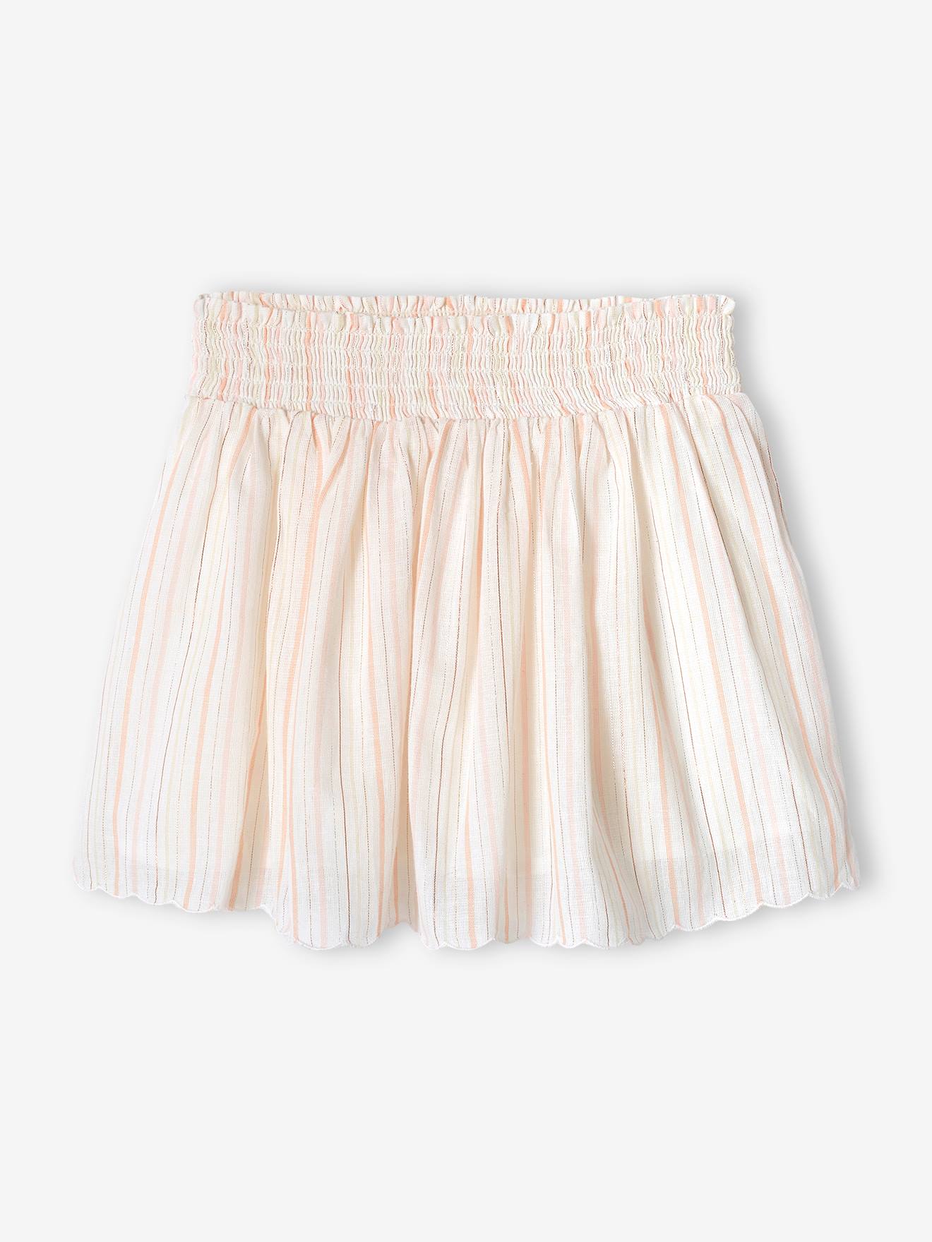 Saia de festa listrada off-white adornada com fios brilhantes para meninas