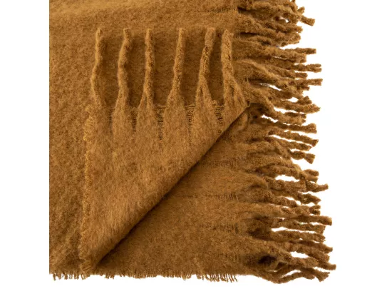 Plaid Ocre tissage fini texturé aspect mohair 180 x 130 cm