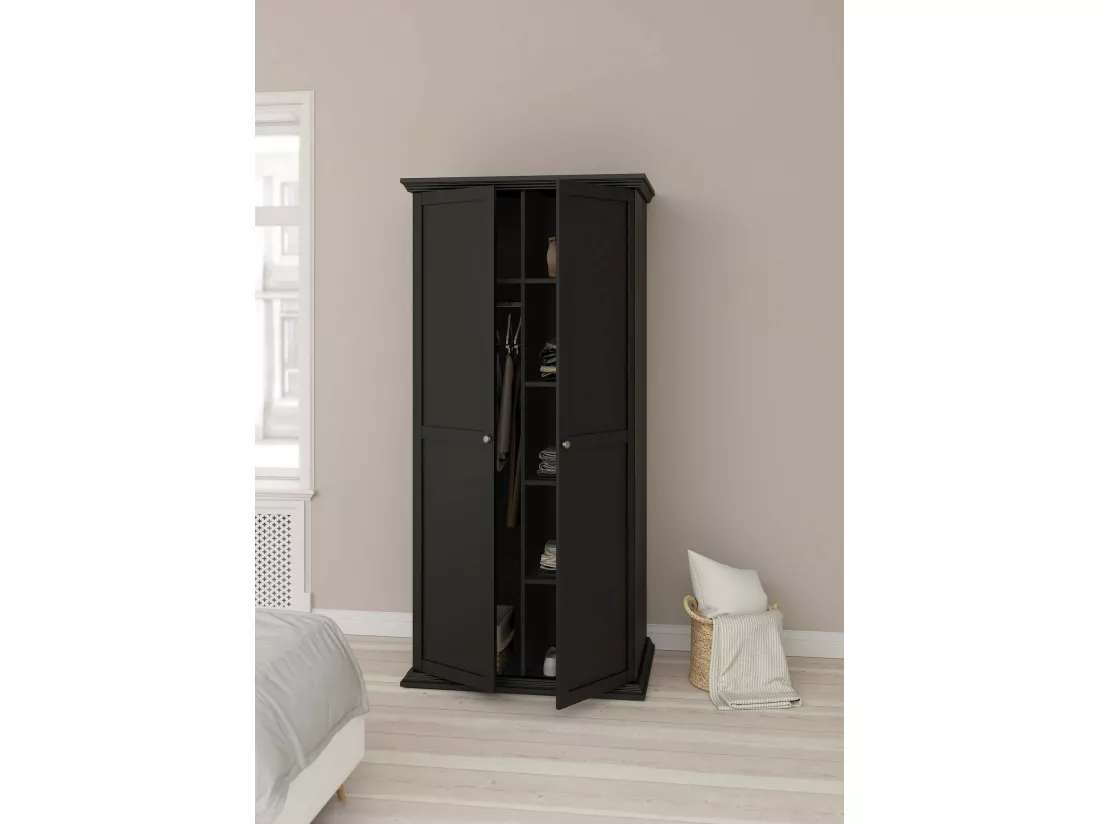 Garde-robe 2 portes Dscapol, Meubles de chambre, Penderie de plain-pied, Placard à vêtements, 96x63 h200 cm, Noir