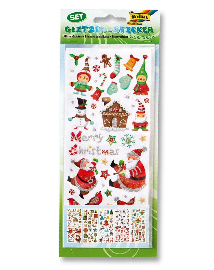 Glitzer-Sticker WEIHNACHTEN 5-teilig in bunt