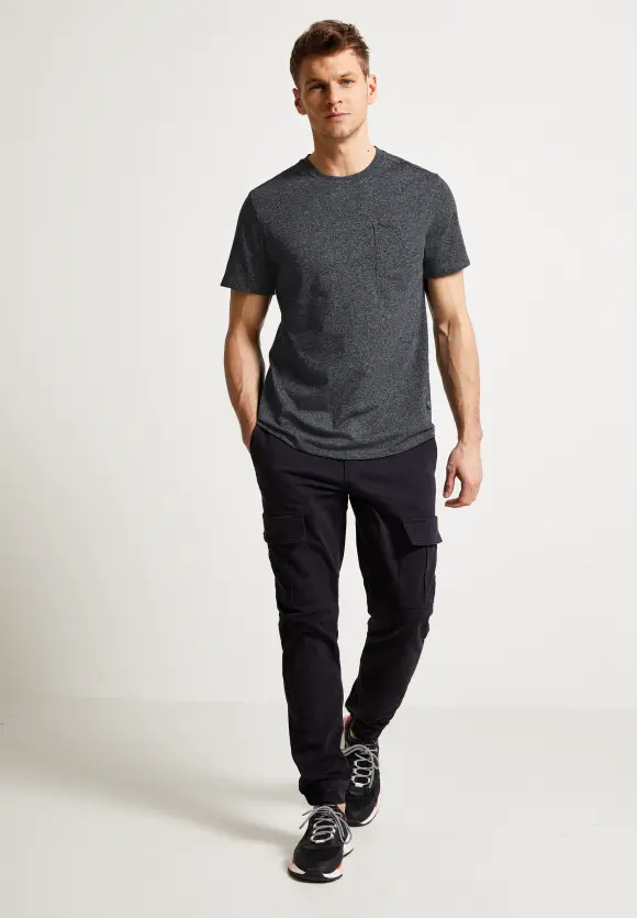 Long T-Shirt mit Brusttasche - storm grey melange