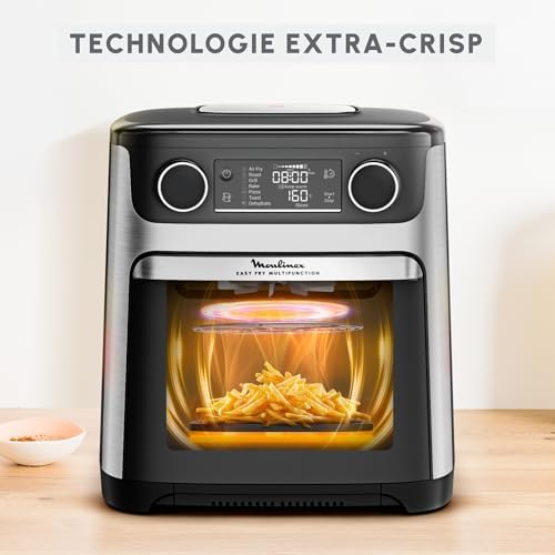 Moulinex Easy Fry air fryer, multicuiseur et four, 15 L, 9 programmes, friteuse sans huile, 3 niveaux de cuisson, compact, extra crisp, noir, AL556DF0, Acier Inoxydable : Cuisine et Maison