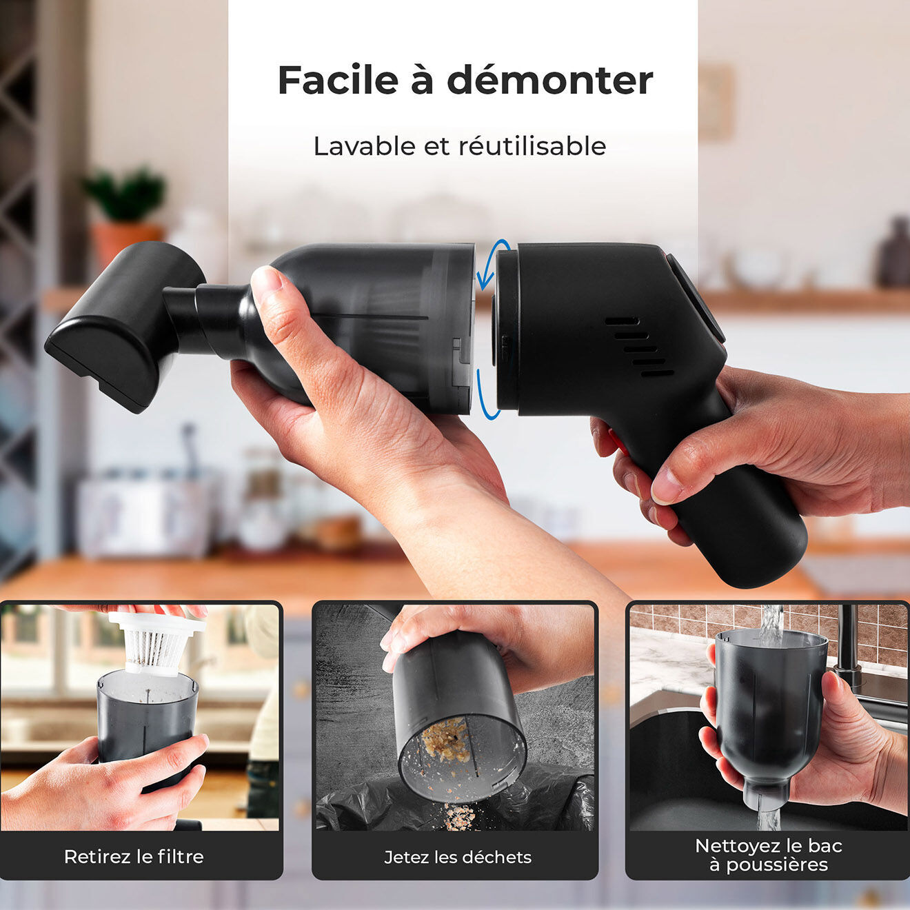 Vortex Aspirateur à main sans fil noir
