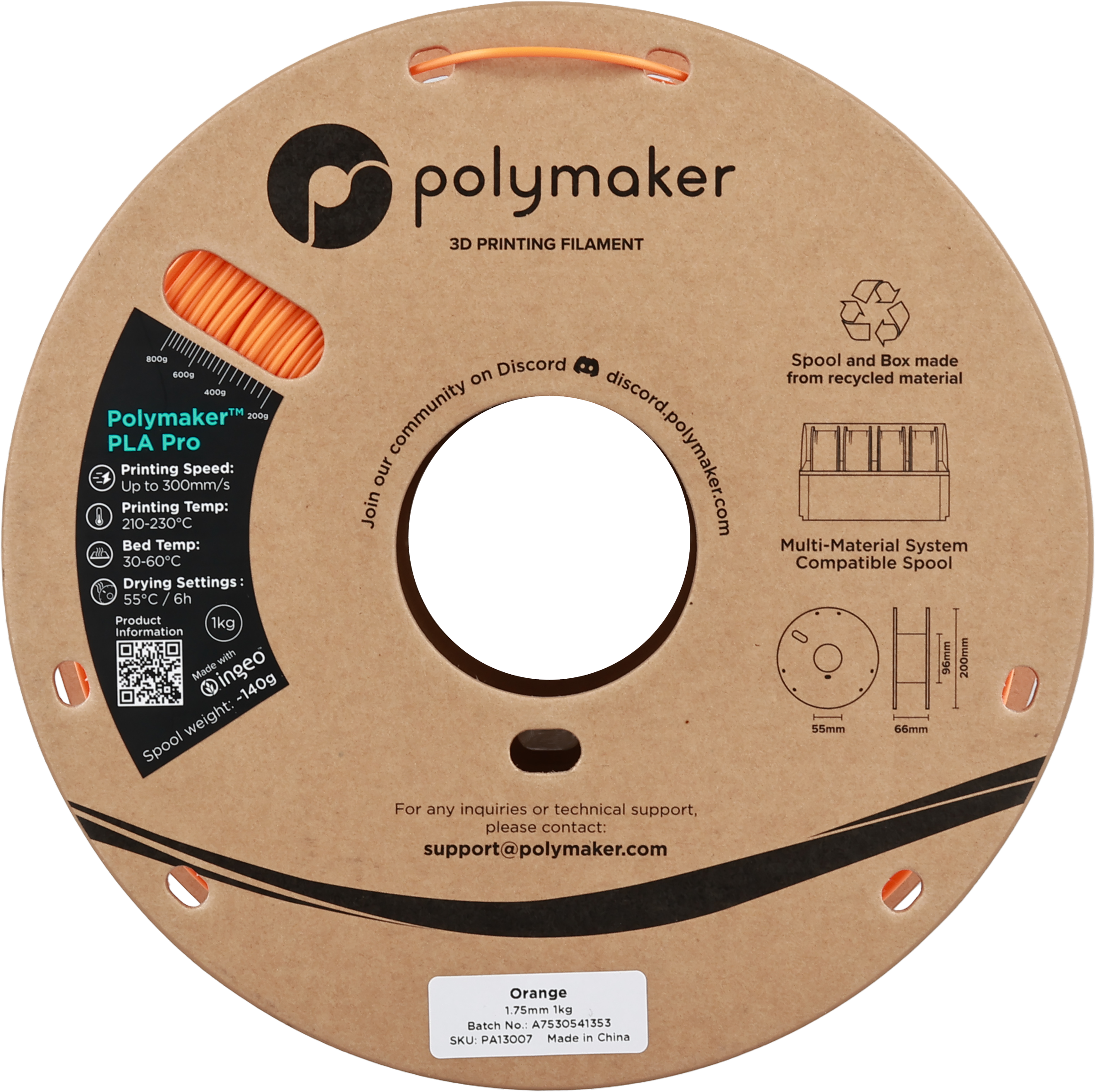 Polymaker  PLA Pro Orange, 1,75 mm / 1000 g    Neue, verbesserte Formulierung: Hochleistungs-High Speed-PLA in Orange