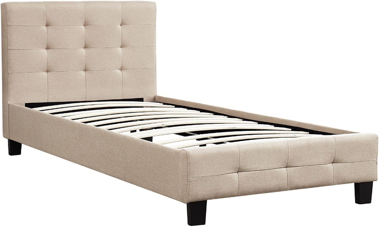 CARO-Möbel Polsterbett Ohio Bettgestell 90 x 200 cm Einzelbett Designbett inklusive Lattenrost Textilbezug in beige