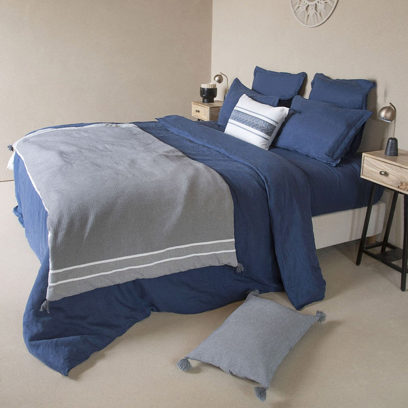 Febronie Drap housse en Lin Lavé Hortense bleu