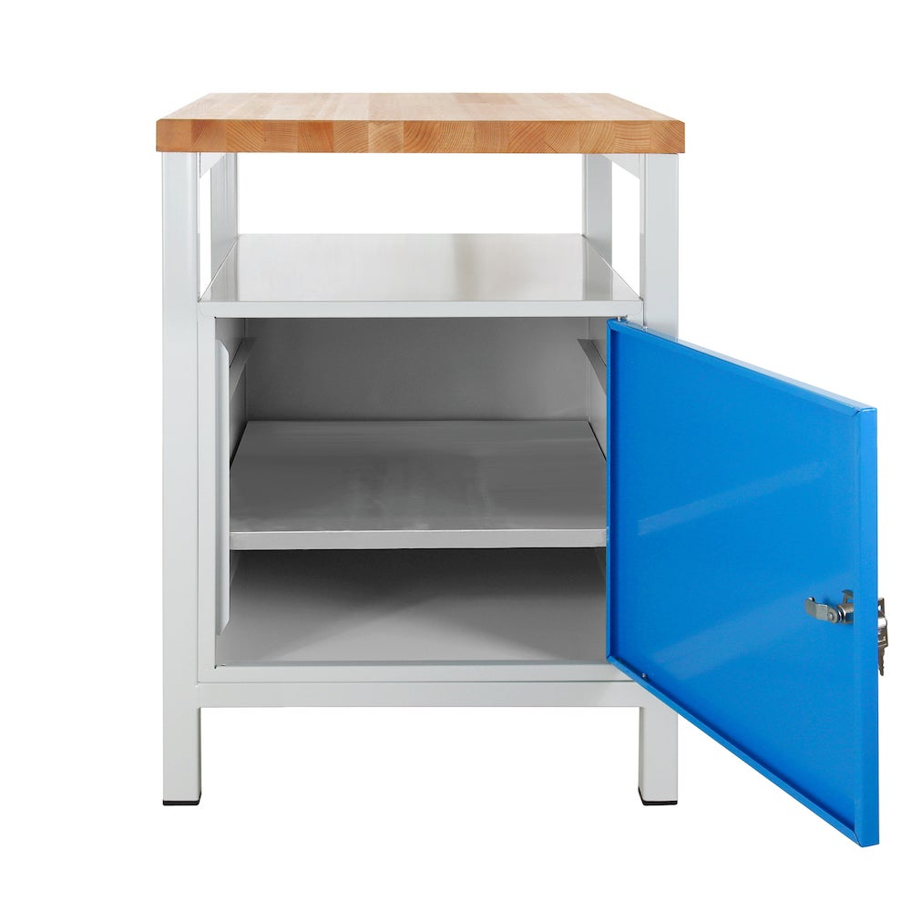 PROREGAL Slim Rhino werkbank met opbergruimte, 1 deur, HxBxD 84 x 60 x 60 cm, draagvermogen 300 kg, lichtgrijs/blauw
