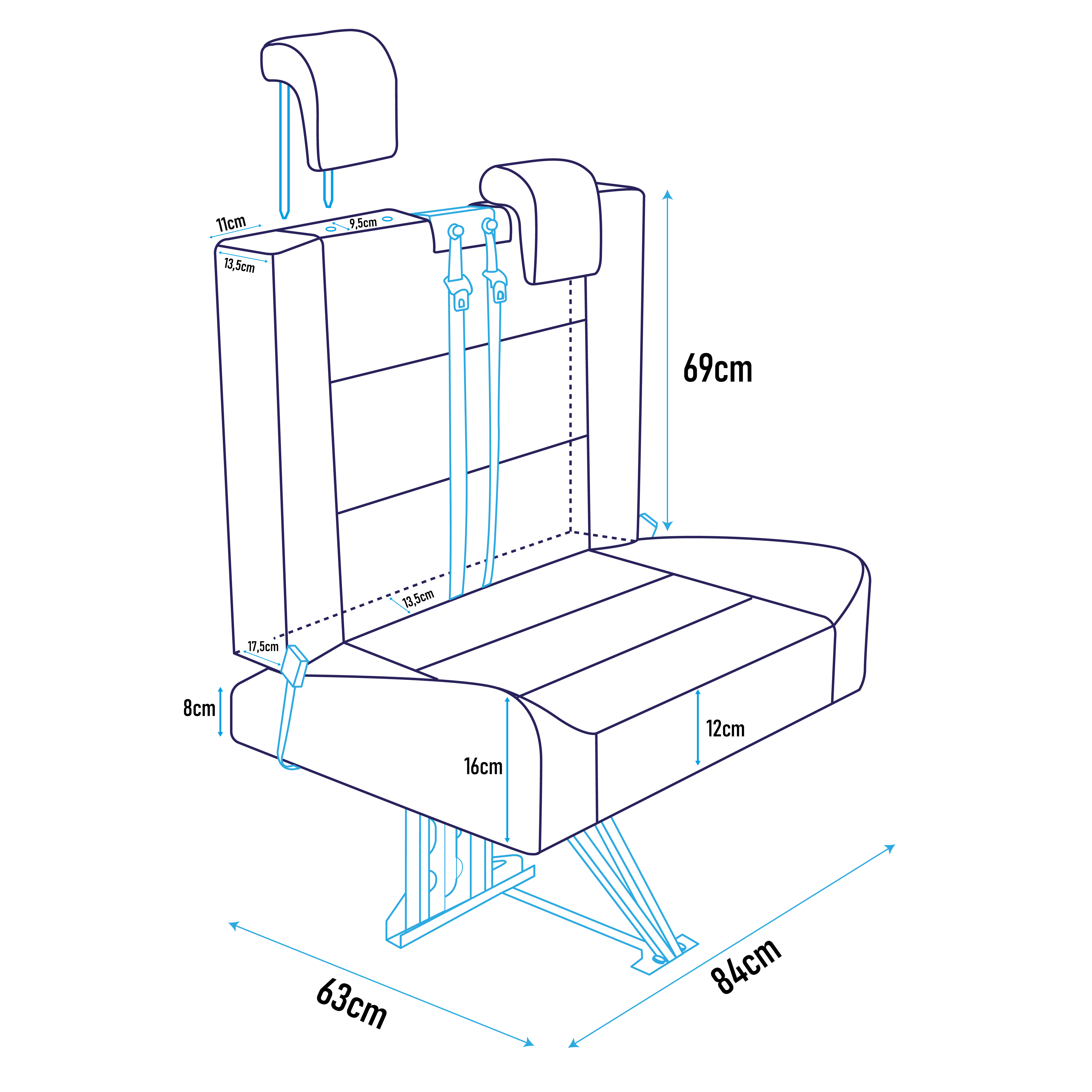 Komfort Seat voor CTA Frame zonder Isofix - Premium Zwart