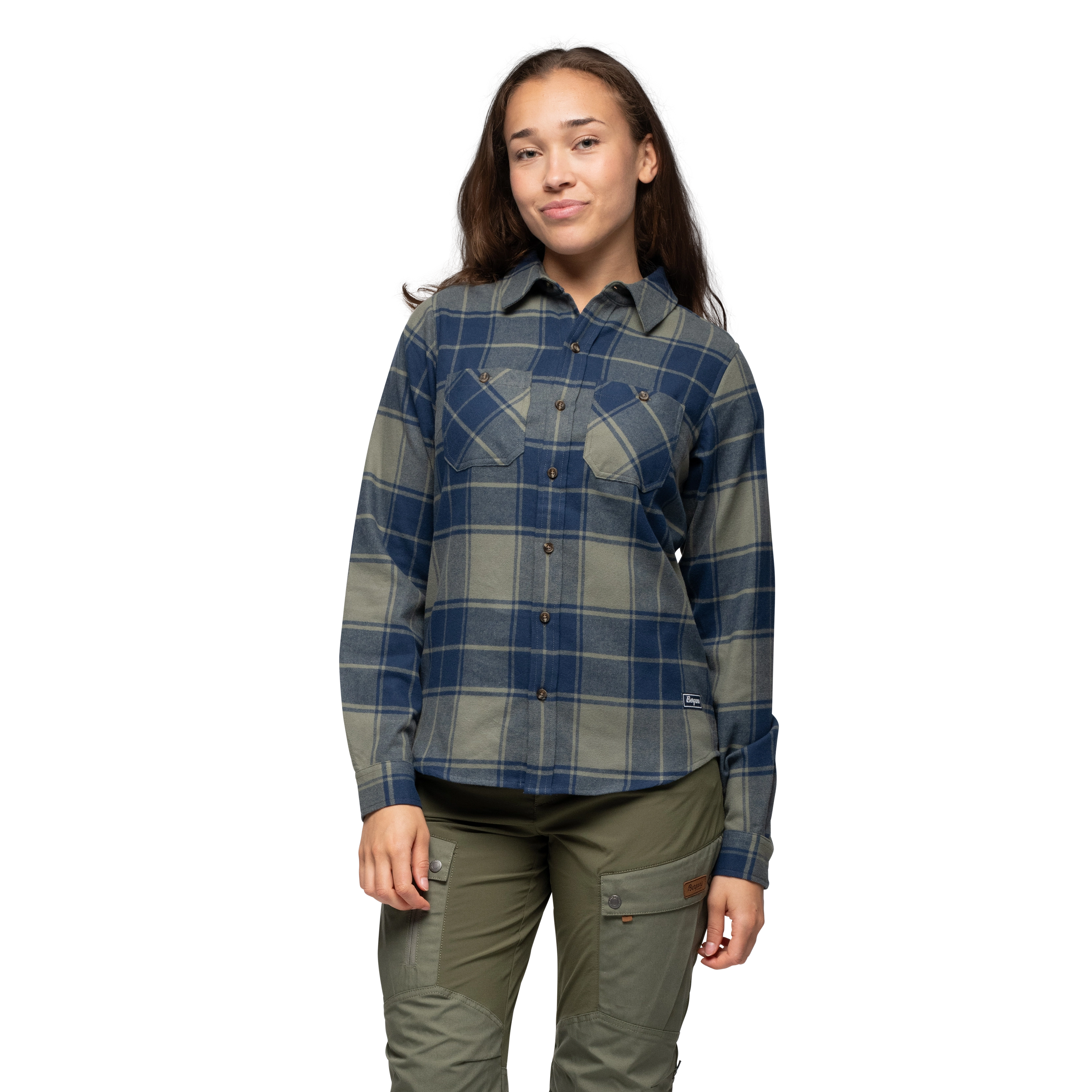 Nordmarka Flannel Shirt Women Green Mud / Navy Blue Check