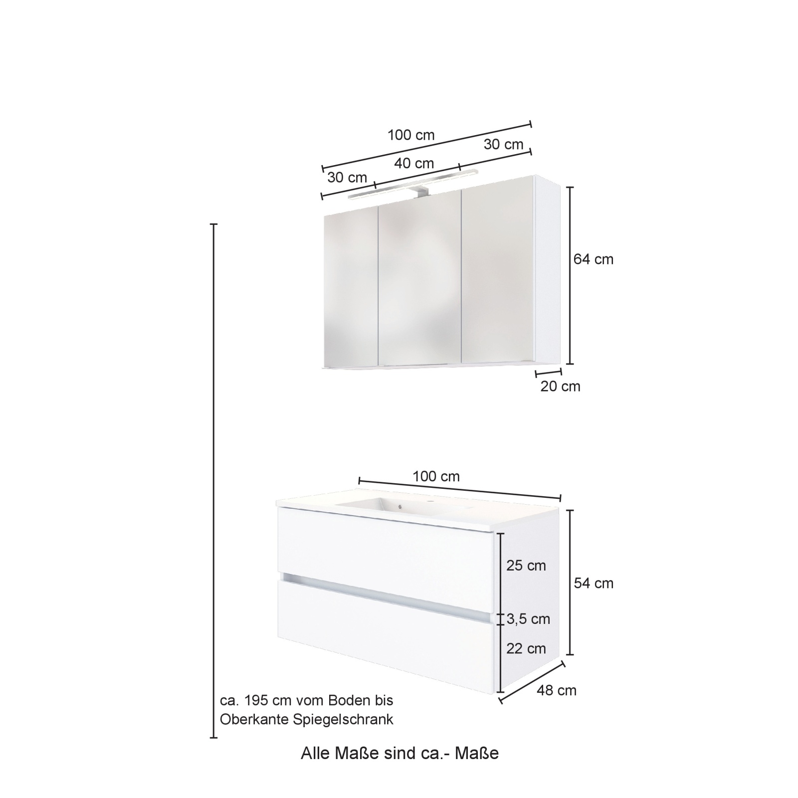 2-teiliges Badmöbel-Set BAABE - weiß - 100 cm