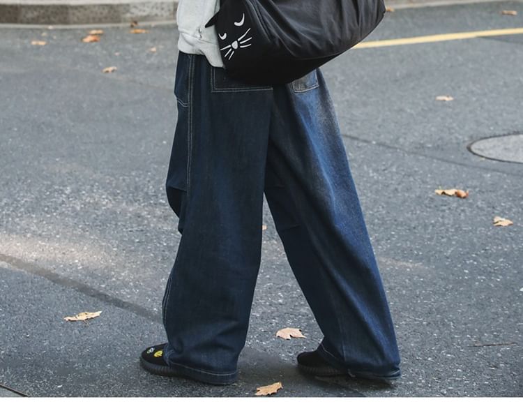 Hikuozy - Nylon Messenger Bag met kattenprint