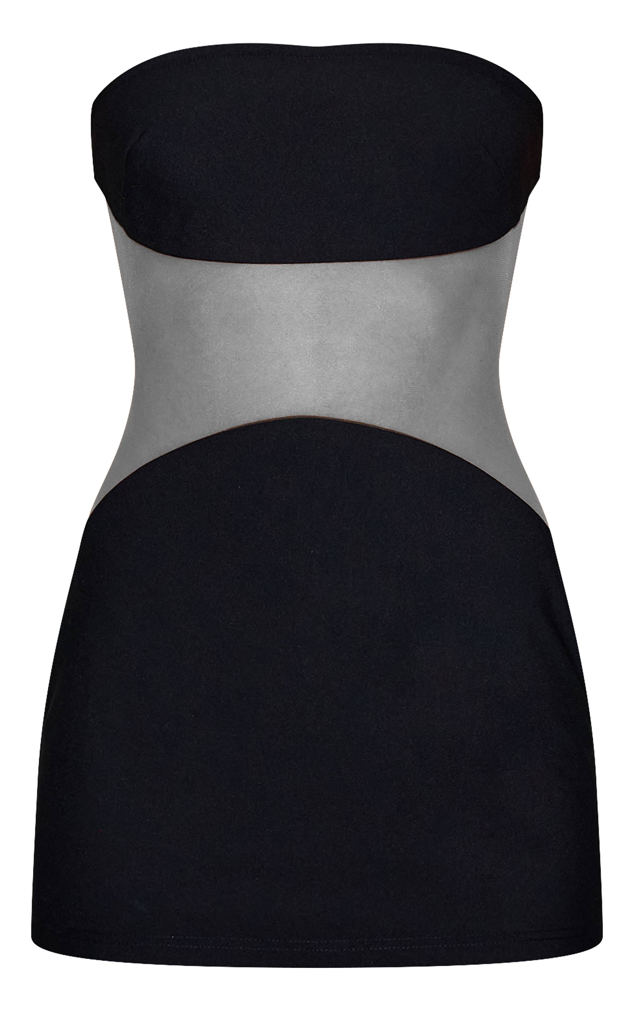 Noir Robe Mini Bandeau À Panneau Transparent Tissé