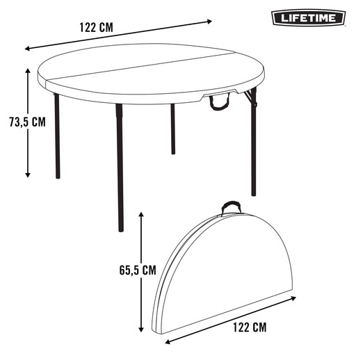 Mesa redonda dobrável Lifetime Ø122 x 74 cm