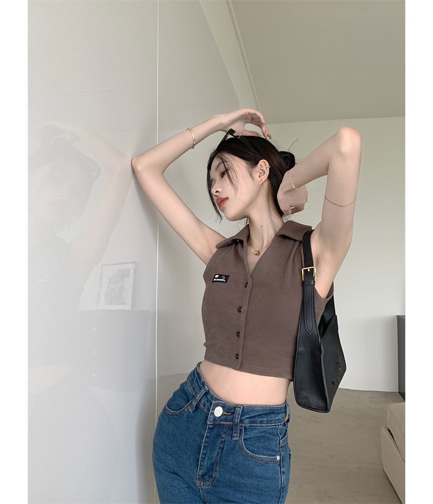 Horrysonie - Mouwloos cropped poloshirt