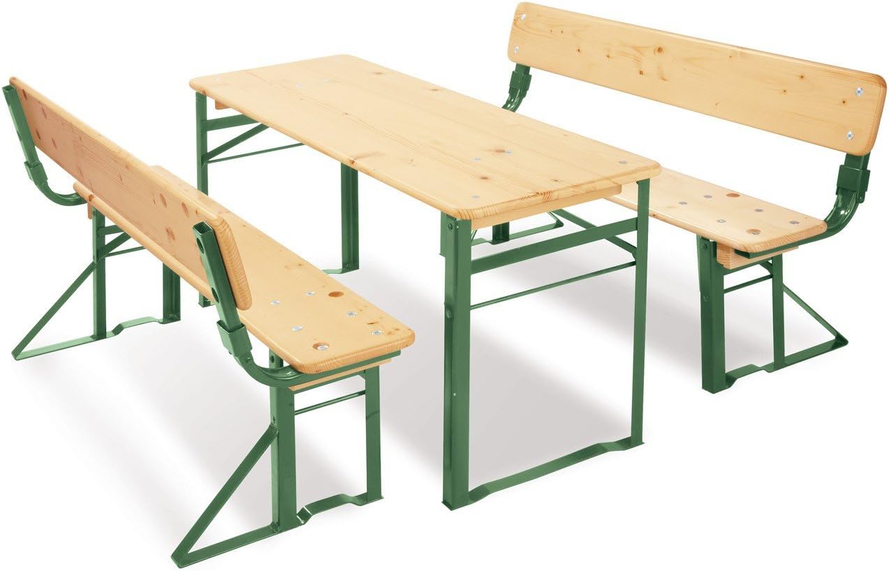PINOLINO Sepp mit Lehne - Festzelt Garnitur Kinder - Outdoor Party-Garnitur - Kindertisch - Kindersitzgarnitur aus Holz & Metall - Einfacher Aufbau - Kindersitzgruppe ab 3 Jahre, Grün