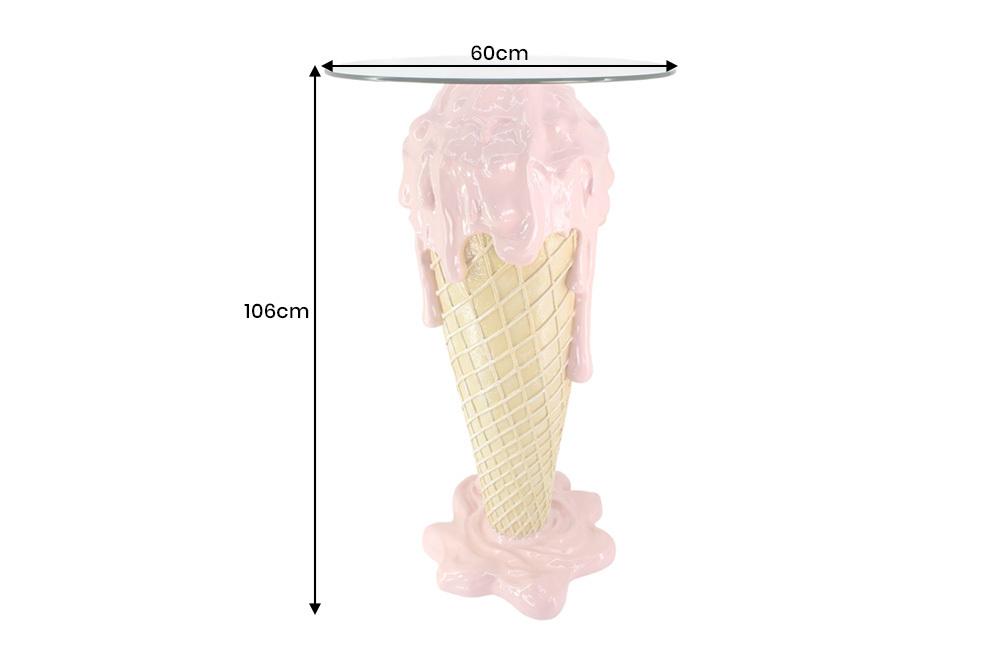 Einzigartiger Bartisch ICE CREAM 105cm beige rosa runde Tischplatte Glas handmade