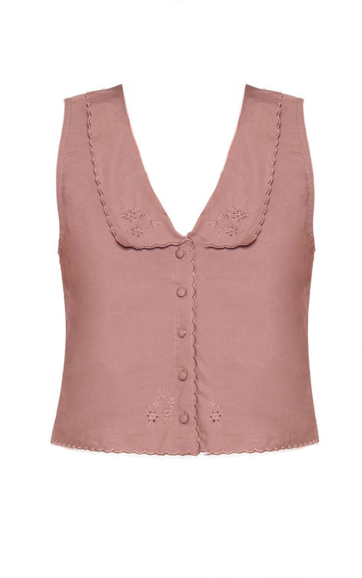 Marron Ensemble Crop Top À Col Avec Détails Brodés