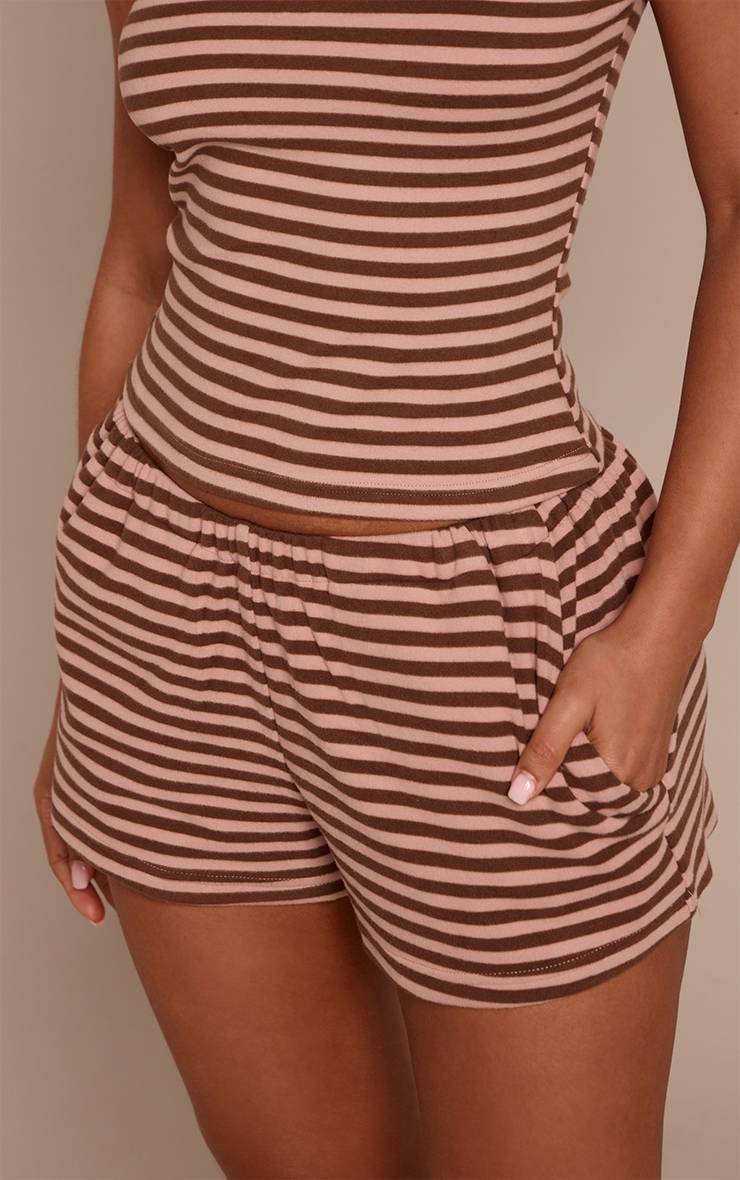 Rose Short Petite En Molleton Doux À Rayures Avec Cordon De Serrage