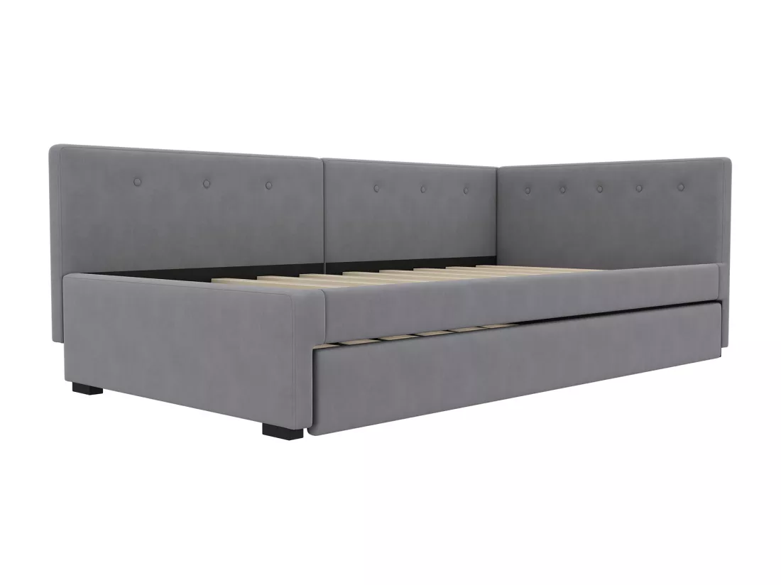 Lit gigogne 140 x 200 cm + 90 x 190 cm avec tête de lit - velours - gris