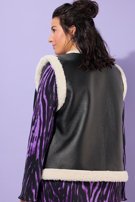 Weste, kurze A-Line, Felloptik mit Fake-Leder