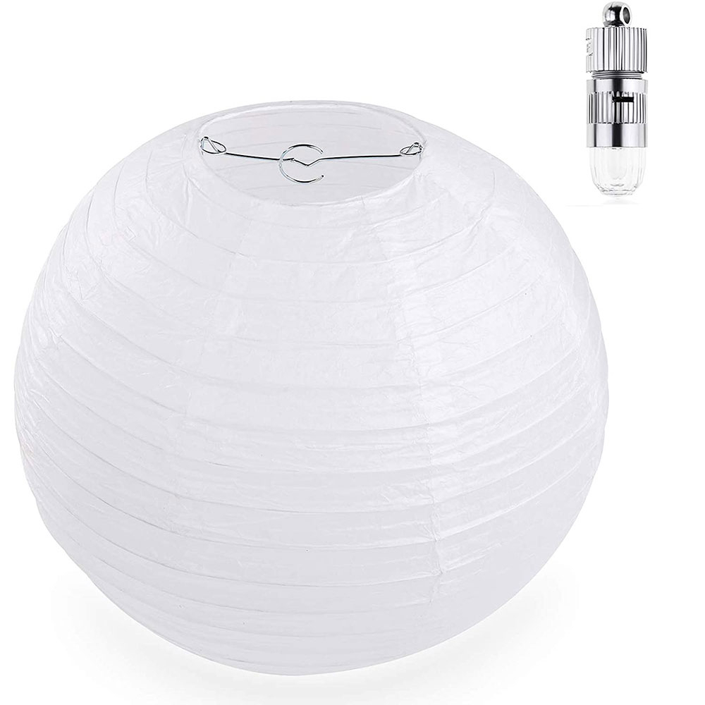 (10er Set) Ø20cm Papier Lampion LED Lichter Deko Party / Geburtstag / Hochzeit - Weiss