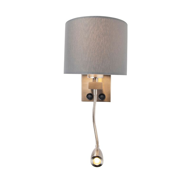 Smart wandlamp staal met grijze kap incl. Wifi A60 - Brescia