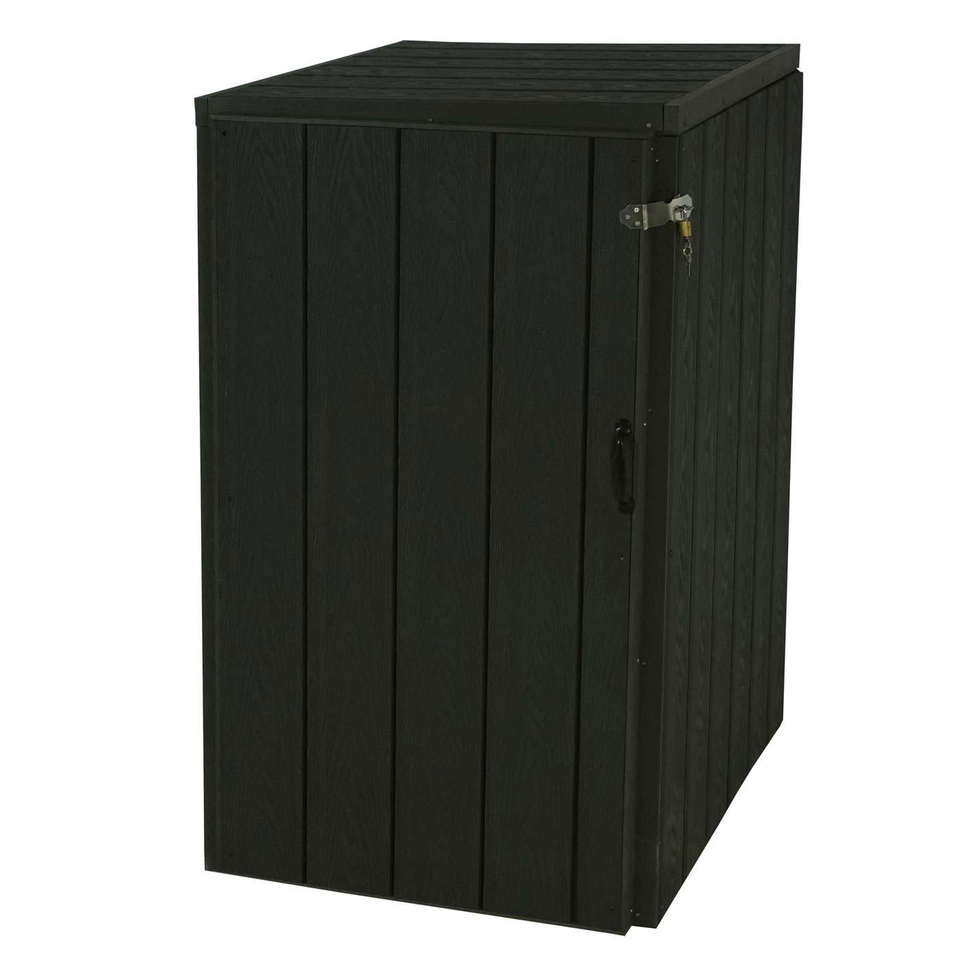 1er WPC-Mülltonnenverkleidung MCW-J28, Premium Mülltonnenbox, Metall Holzoptik, erweiterbar ~ anthrazit