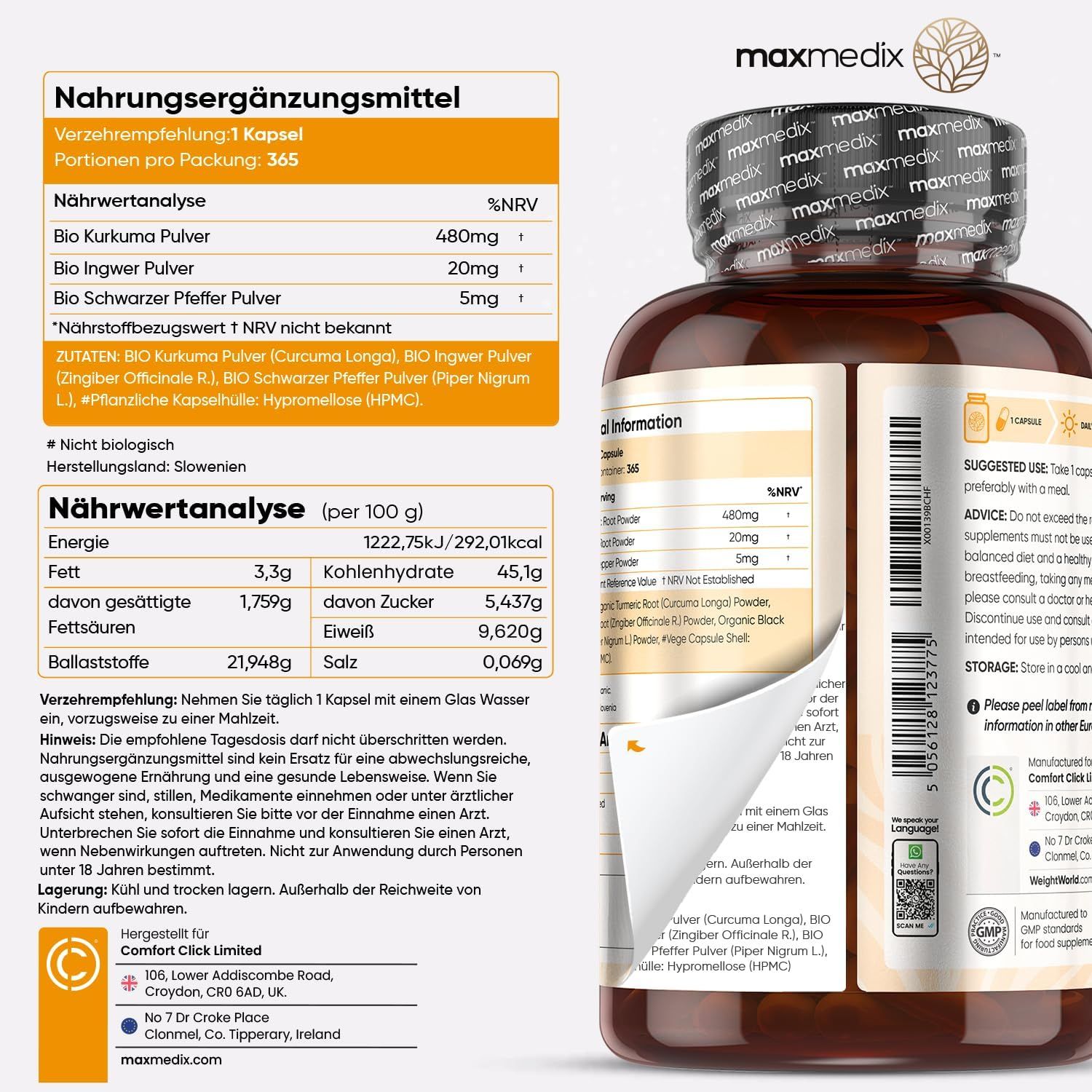 maxmedix Turmeric Bio Kurkuma Kapseln Hochdosiert