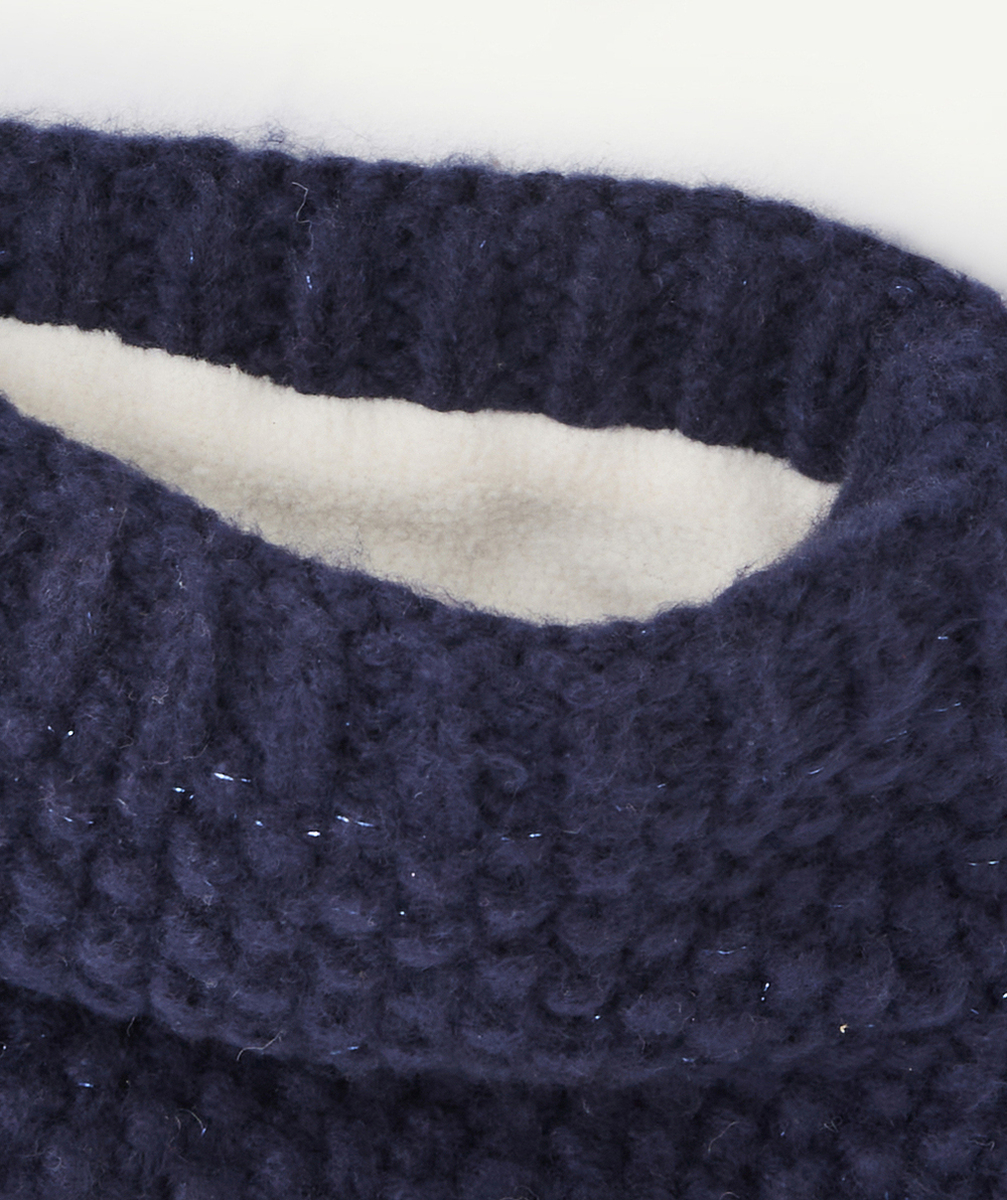 SET BLEU MARINE TRICOT BÉBÉ FILLE AVEC POMPONS EN FIBRES RECYCLÉES