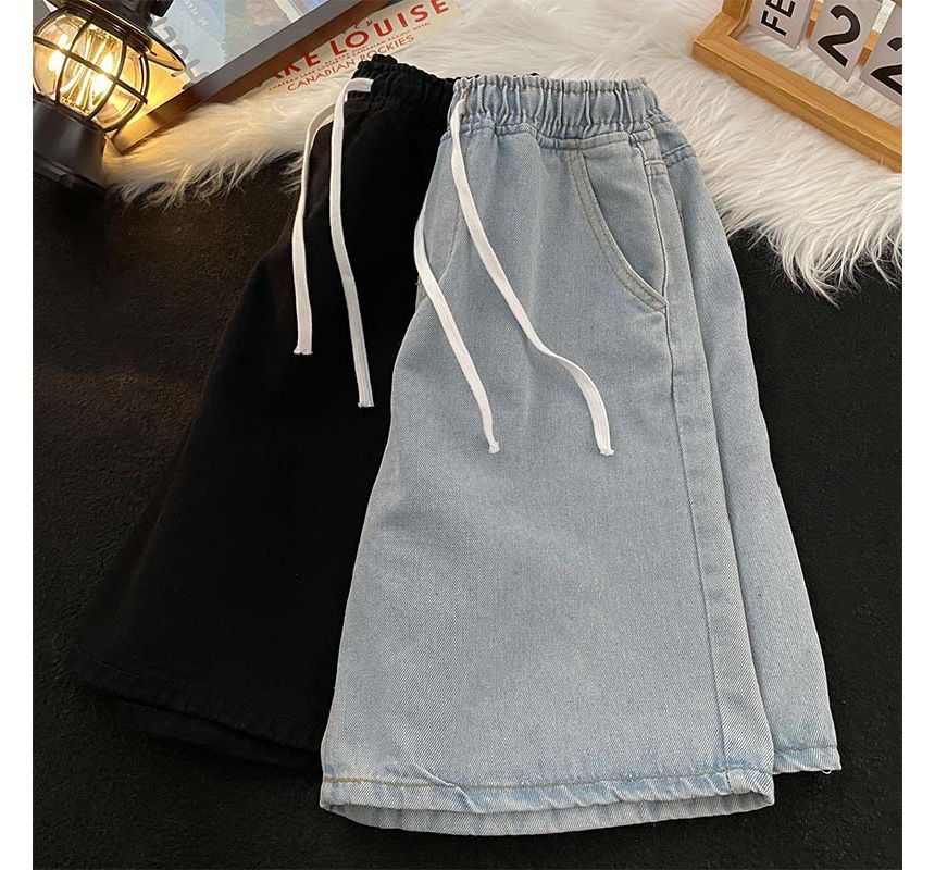 Whyessa - Gewassen denim shorts met trekkoordtaille