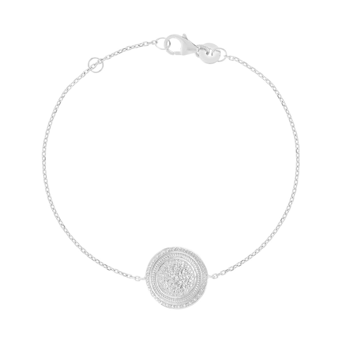Bracelet argent 925, médaille perlée 18 cm