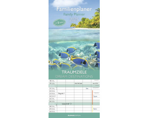 Familieplanner droombestemmingen 5 kolommen 2025 19,5x45 cm