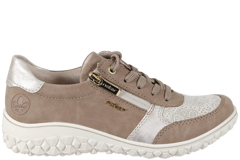 RIEKER SKO I BEIGE PU MED BLOMSTER