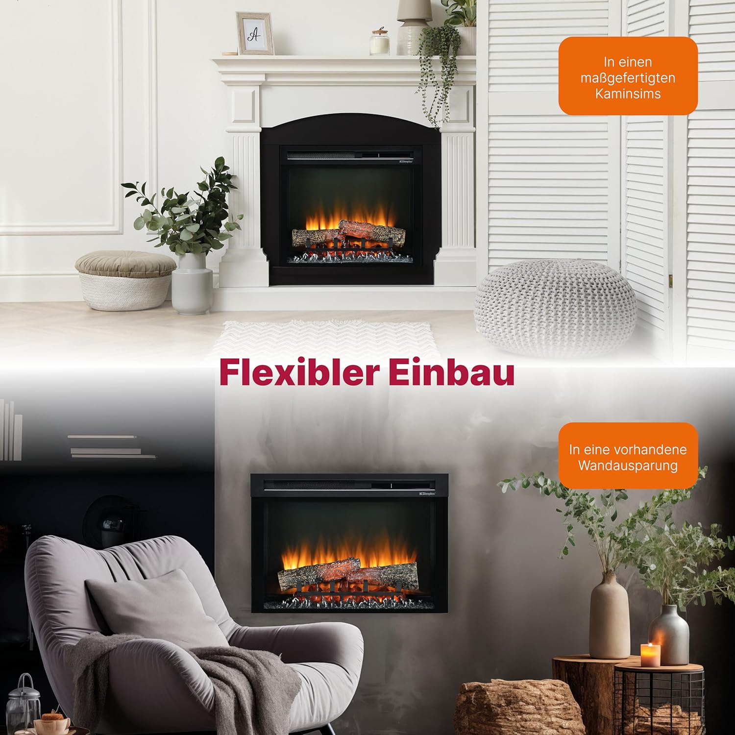 Dimplex XHD 23'' Elektrokamin Einsatz - Wandkamin - Elektrokamin mit Heizung - 1400W - Kamineinsatz Elektrisch mit LED Optiflame Flammeneffekt - Zuschaltbare Heizung - Mit Fernbedienung