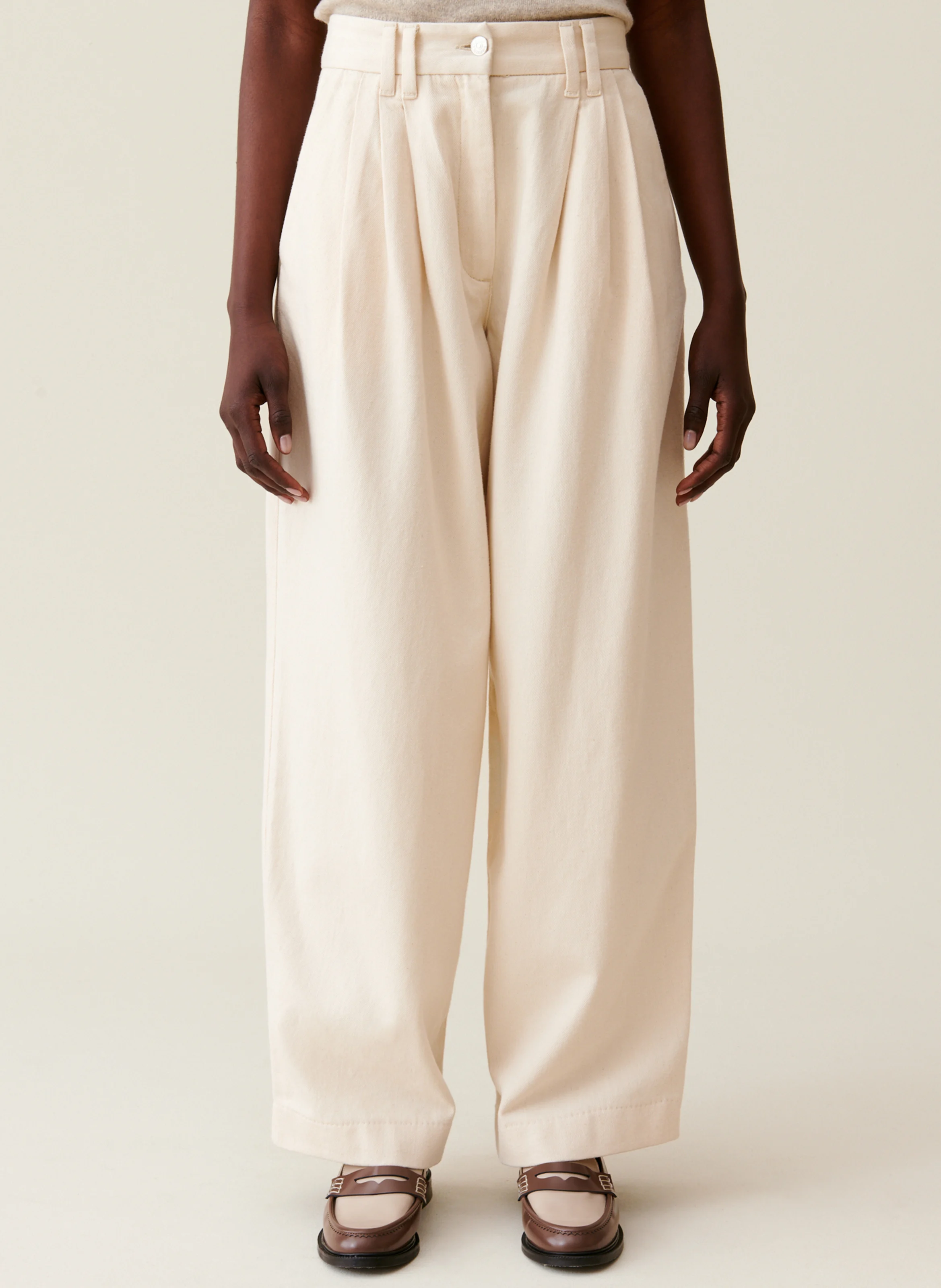 Jean large en coton | Beige