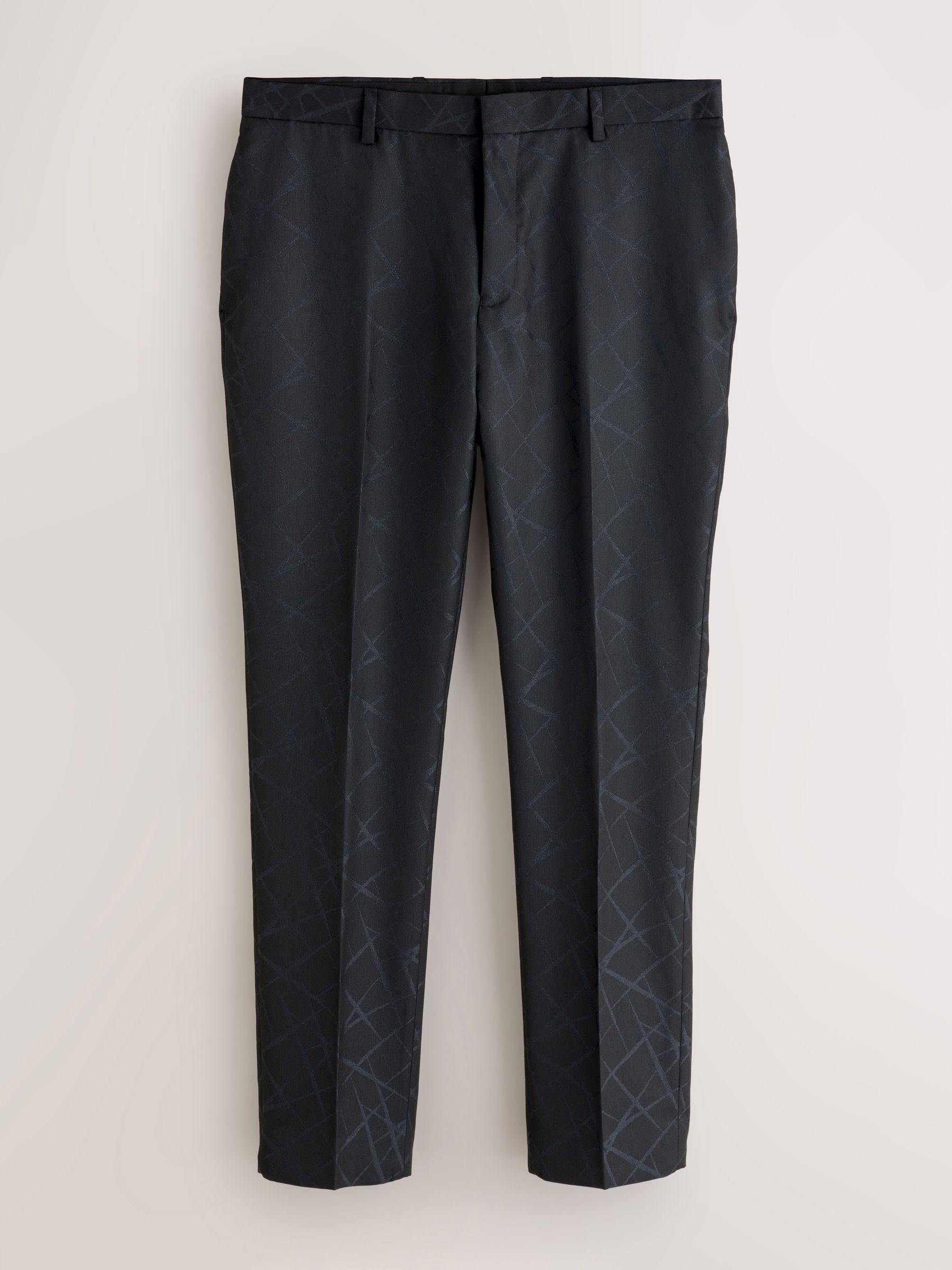 Zwart - Slim Fit Jacquard Texture Tuxedo Suit Trousers