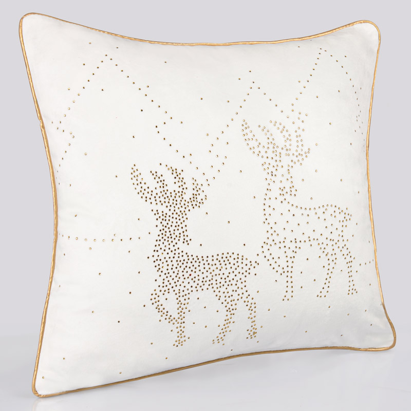 Housse de coussin 'Renne' rouge strass argent