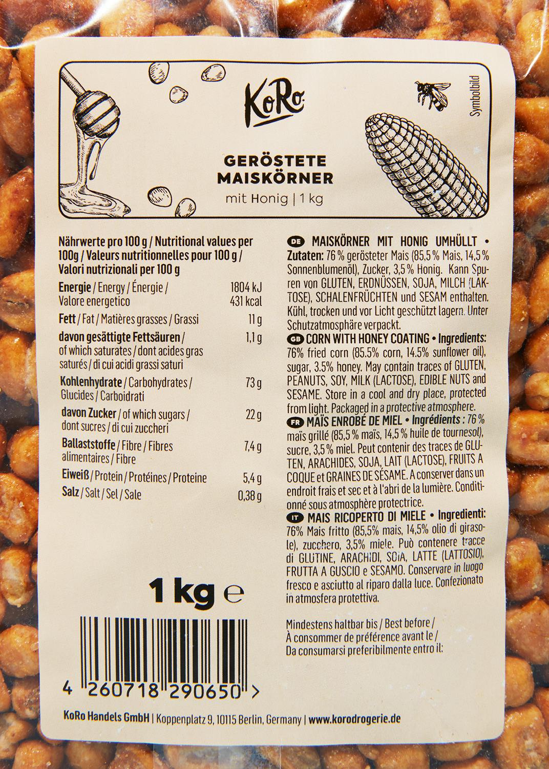 Geröstete Maiskörner mit Honig 1 kg