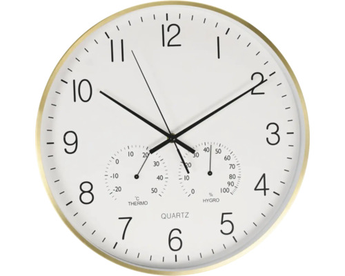Wandklok, metaal, goud en wit, Ø 38 cm