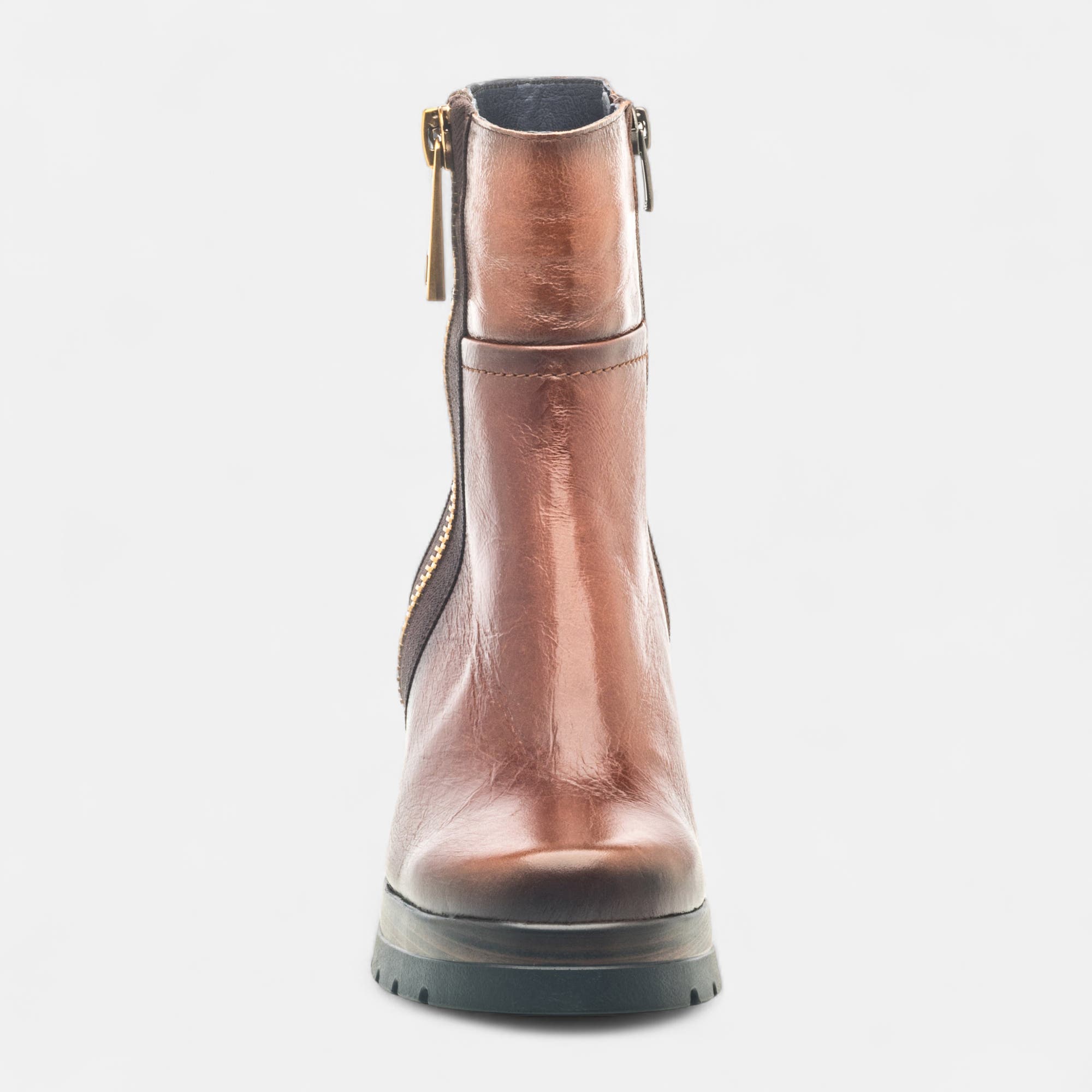 Boots à talon Femme en cuir cognac
