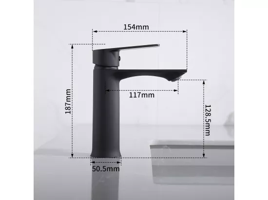 Robinet Salle de Bain Mitigeur Lavabo Noir Mono-trou Robinetterie Lave-mains pour Salle de Bain en Acier Inox Design Elégant