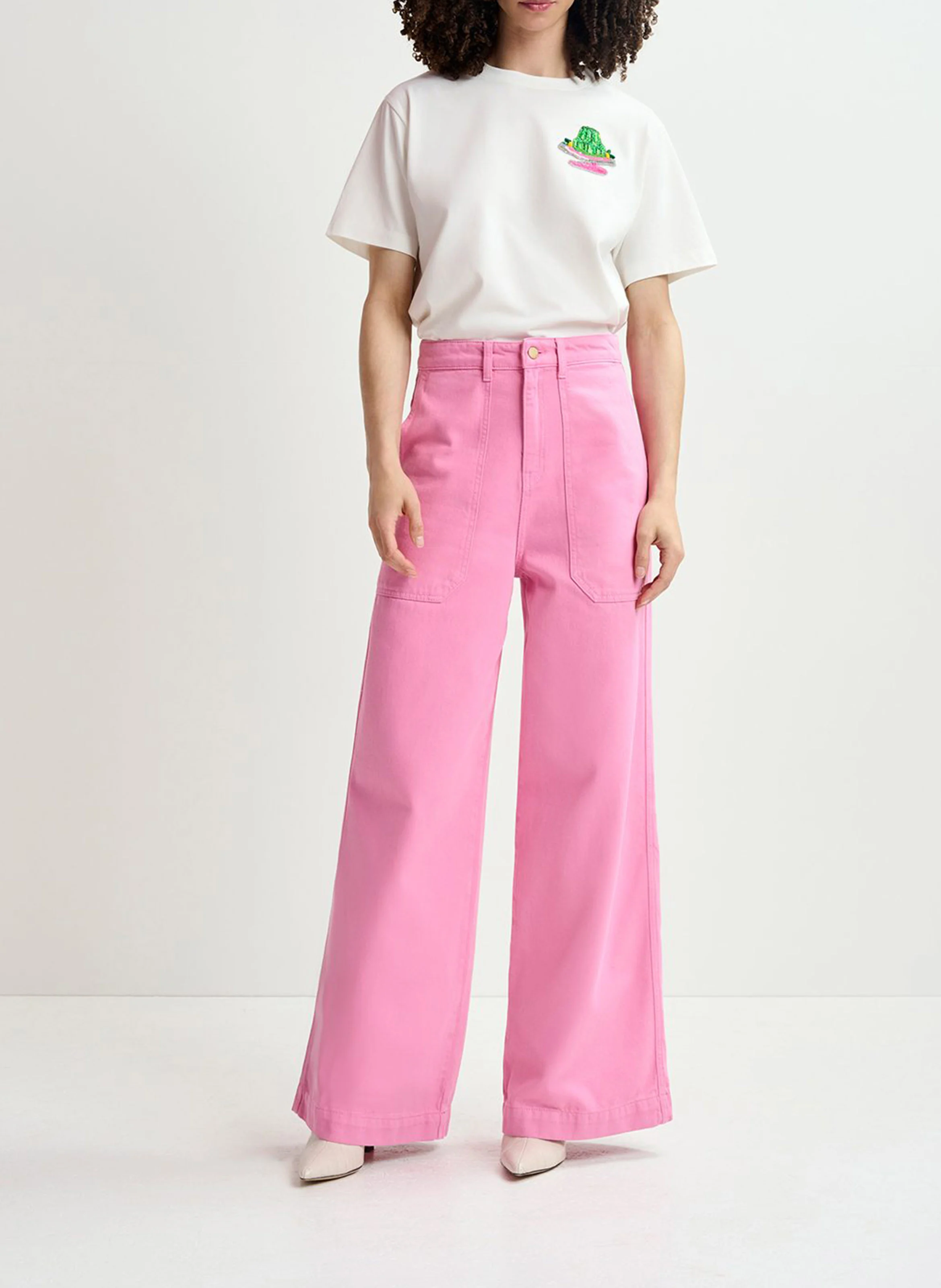 HOMERUS - Jean large taille haute | Rose